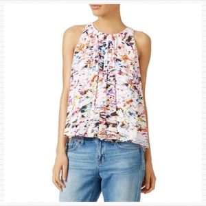 Rebecca Minkoff Paint Splatter Abstract Pleated Sleeveless Blouse